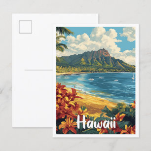 Carte Postale Hawaii USA Art Vintage Illustration Voyage