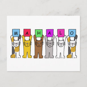 Carte Postale Hawaiian Merci Mahalo Cartoon Cats