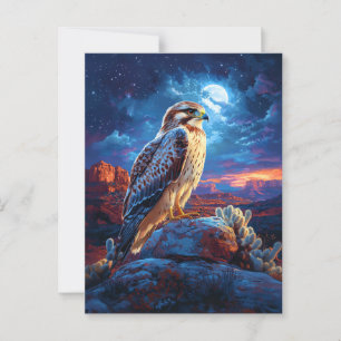 Carte Postale Hawk dans le désert sous une Pleine lune