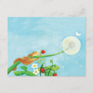 Carte Postale Hazel Dormouse, fraises sauvages et bouffée de pis