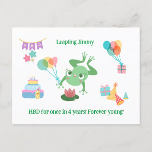 Carte Postale HBD Frog Lily Pad Cake Balloons Casquette Design