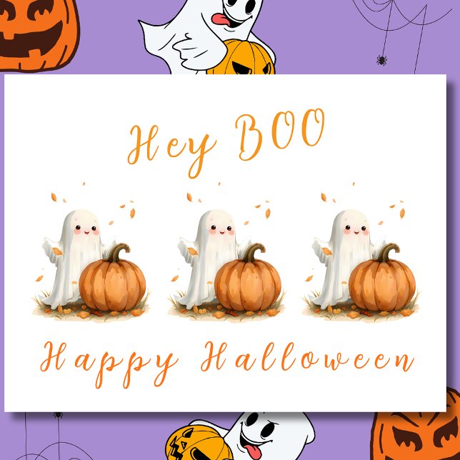 Carte Postale Hé BOO Citrouille Fantôme Halloween (Créateur téléchargé)