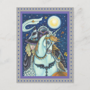 CARTE POSTALE HEADLESS HORSEMAN GOTHIC WITCH, UNICORN & OWL