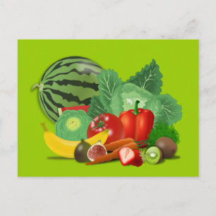 Carte Postale Healthy_Vector_Clipart FRUITS LÉGUMES jardinage