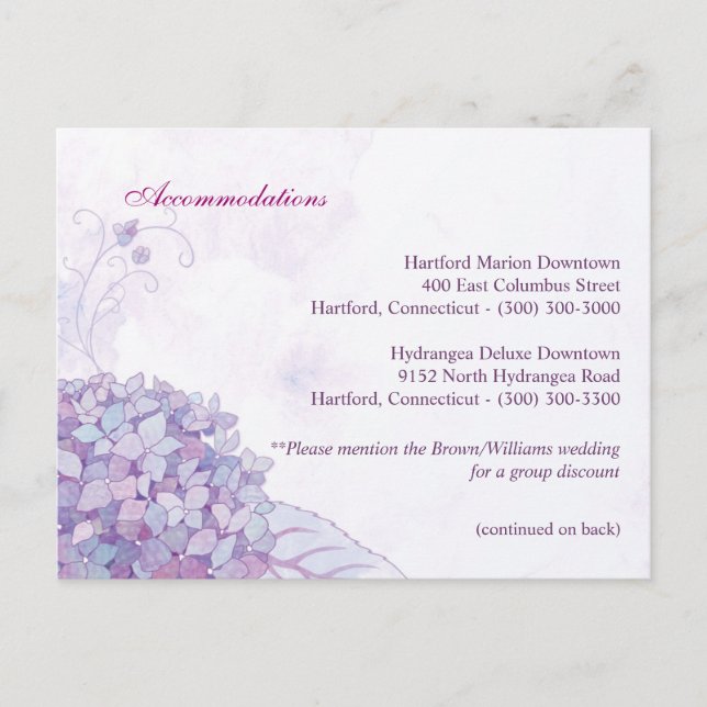 Carte Postale Hébergement Mariage Chic Hydrangeas + Direction (Devant)