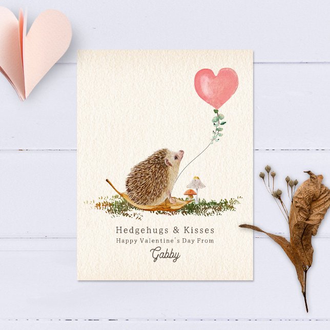 Carte Postale Hedge Hugs & Kisses Hedgehog Classroom Valentine (Créateur téléchargé)