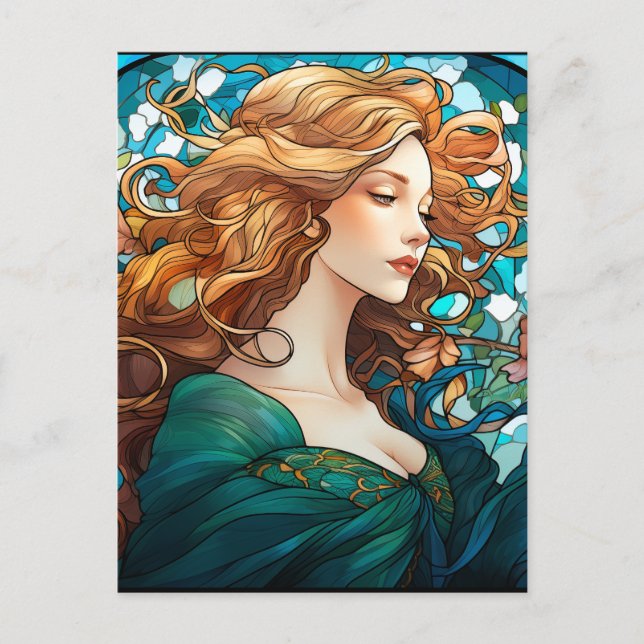 Carte Postale Helena - Femme blonde foncée dans le style Art Nou (Devant)