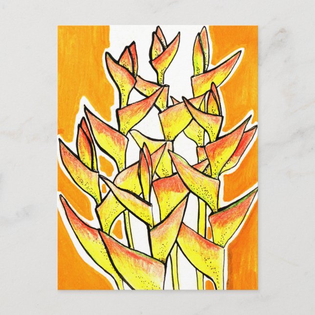 Carte Postale Heliconia Rostrata Fleurs tropicales Jaune Floral (Devant)