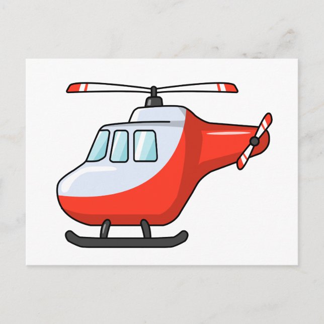 Carte Postale Hélicoptère cool de dessin animé rouge et blanc (Devant)