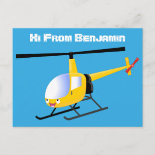 Carte Postale Hélicoptère joyeux de dessin animé jaune