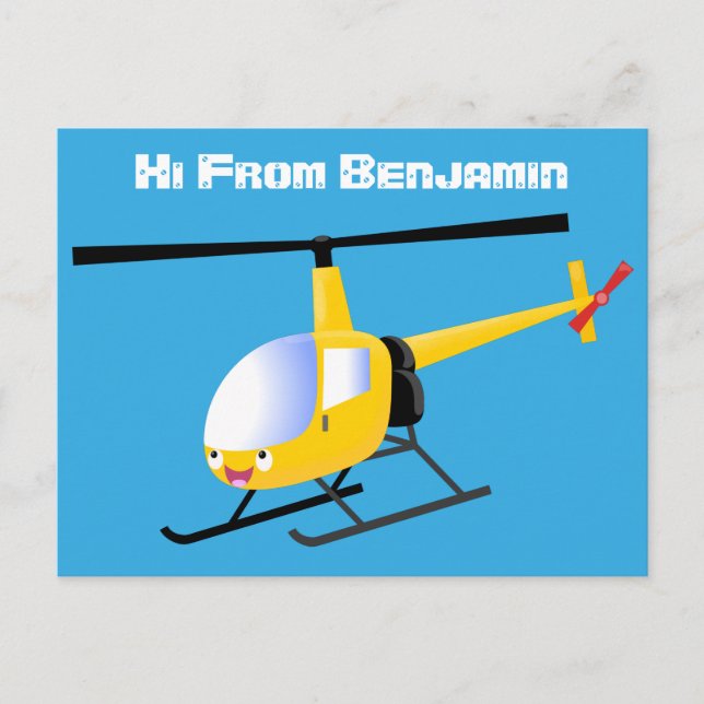 Carte Postale Hélicoptère joyeux de dessin animé jaune (Devant)