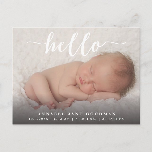 Carte Postale Hello Baby Boy Girl Photo Faire-part de naissance (Devant)