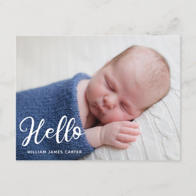 Carte Postale Hello Baby Boy Photo Simple Faire-part de naissanc (Devant)