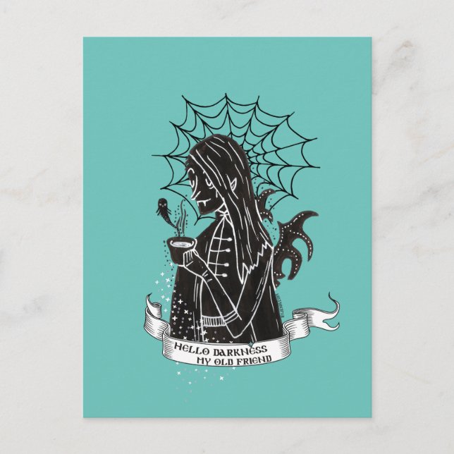 Carte Postale Hello Darkness Vamp Goth avec T-shirt café noir (Devant)