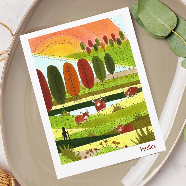 Carte postale Hello Highland Cows (Créateur téléchargé)