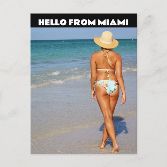 CARTE POSTALE HELLO MIAMI FLORIDA BIKINI BLOND POSTCARTES (Devant)