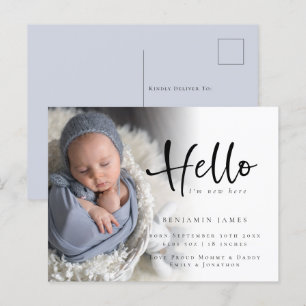 Carte Postale Hello New Baby Photo Faire-part de naissance bleu
