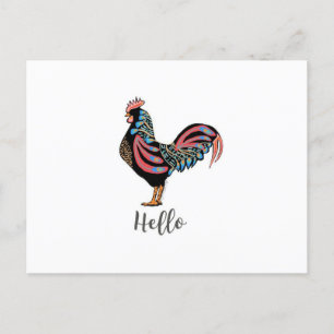 Carte postale "Hello" Rooster Chicken Folk Travel 