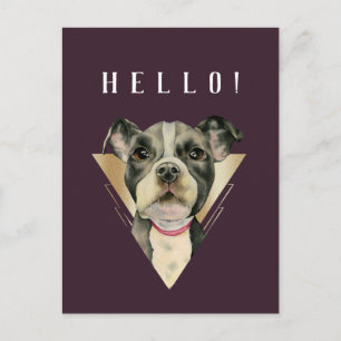 Carte Postale HELLO violet or Pitbull Puppy Aquarelle
