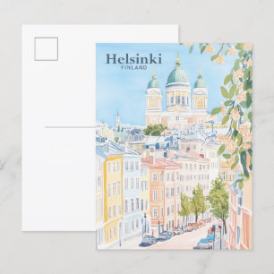 Carte Postale Helsinki Finlande Gouache Peinture Illustration Vo