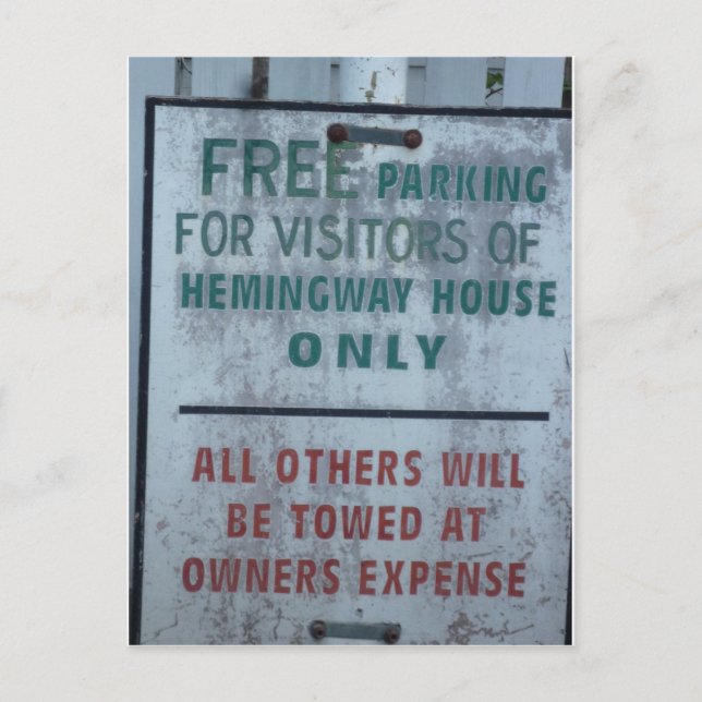 Carte Postale Hemingway House visiteur Parking panneau (Devant)