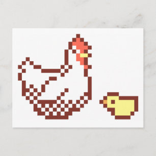 Carte Postale Hen Et Chick Pixel Art