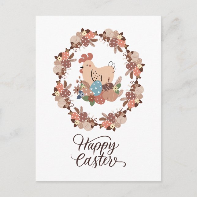 Carte Postale Hen et oeufs de Pâques Joyeux Pâques (Devant)