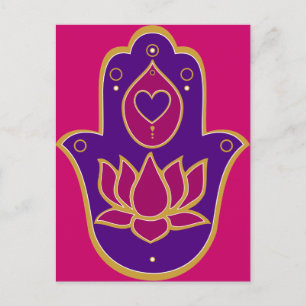 Carte Postale Henna Hamsa Lotus rose