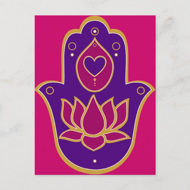 Carte Postale Henna Hamsa Lotus rose (Devant)