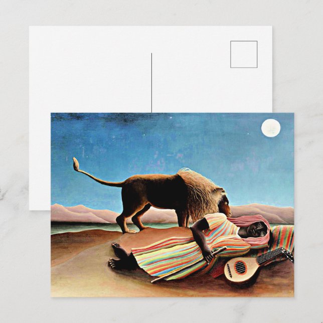 Carte Postale Henri Rousseau peinture, Tsigane endormie (Devant / Derrière)