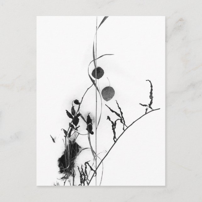 Carte Postale Herbe et Feuilles en neige (Devant)