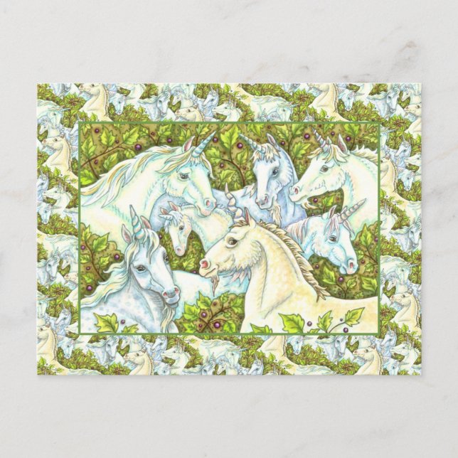 Carte Postale HERDE UNICORN MÉDIÉVAL, CHEVAUX, Imaginaire DE LA  (Devant)