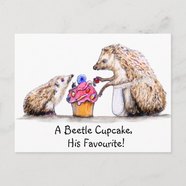 Carte Postale hérisson à bébé avec cupcake déplaisant à la rampe (Devant)