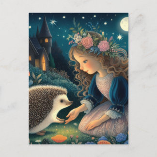 Carte Postale Hérisson adorable avec conte de fée à deux oreille