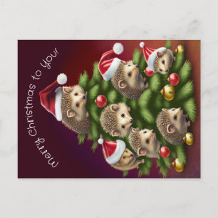 Carte postale Hérisson Arbre de Noël