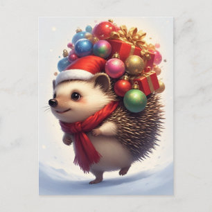 Carte Postale ❄️ Hérisson de Noël cosy et chaleureux 🎄 Joyeux N