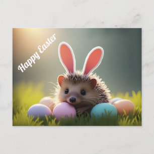 Carte Postale Hérisson de Pâques mignon avec des œufs colorés