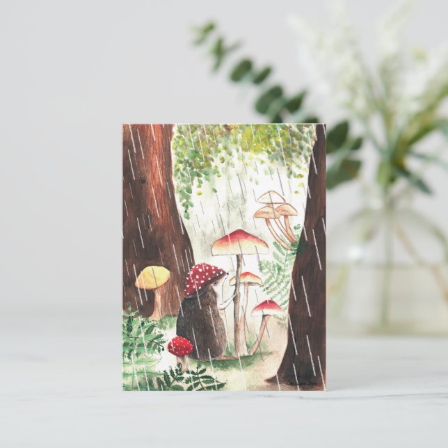 Carte Postale Hérisson Et Tabouret De Jour De Pluie (Debout devant)