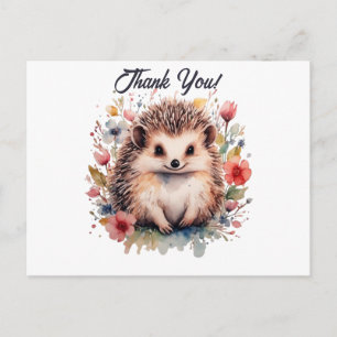 Carte Postale Hérisson mignon dans des fleurs à l'aquarelle Merc