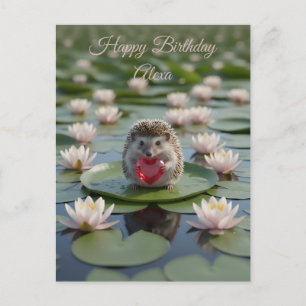 Carte Postale Hérisson mignon de juillet avec cœur de rubis