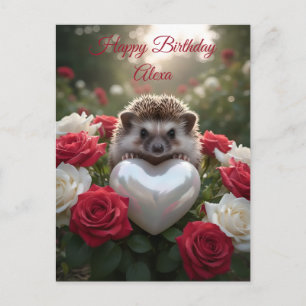 Carte Postale Hérisson mignon de juin avec cœur de perle