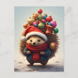 Carte Postale ❄️ Hérisson mignon Joie de Noël 🎄 Hiver festif