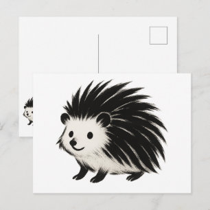 Carte Postale Hérisson minimaliste - Design animal d'encre noire