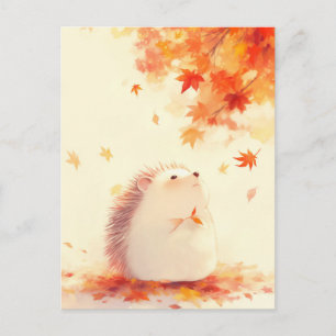 Carte Postale Hérisson sous un érable orange d'automne