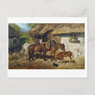 Carte Postale Hermine Biedermann Chevaux harnachés au Stab