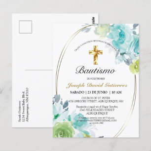 CARTE POSTALE HERMOSO BAUTIZO BEBÉ CRUZADO DE ORO