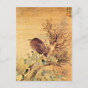 Carte Postale Héron Brown aux fleurs d'Hibiscus
