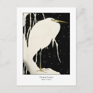 Carte Postale Héron en Neige - Ohara Koson + titre - Art Vintage