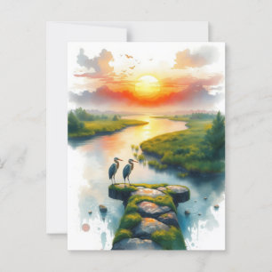 Carte Postale hérons au coucher du soleil