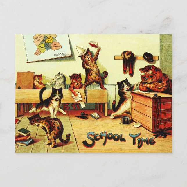 Carte Postale Heure de l'école Chats Louis Wain (Devant)